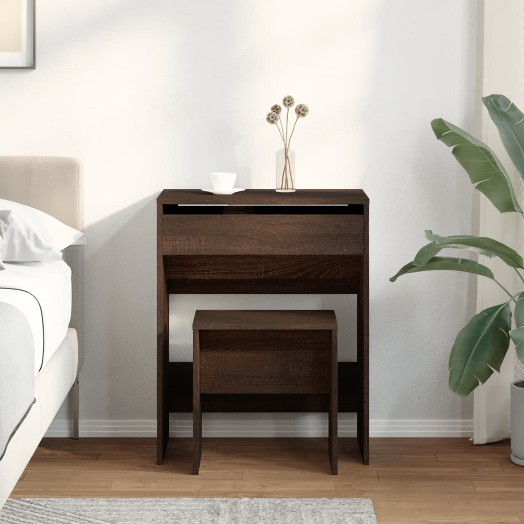 Brown Oak Dressing Table & Stool Set - 60x40x113.5 cm