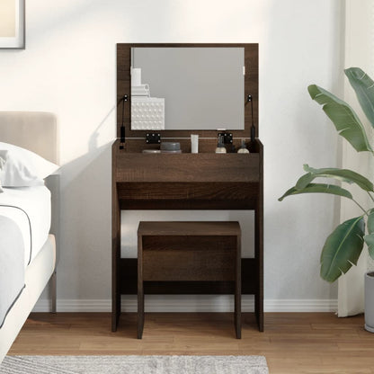 Brown Oak Dressing Table & Stool Set - 60x40x113.5 cm