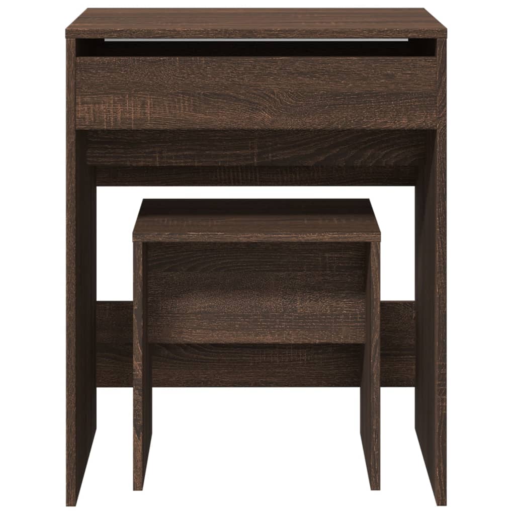Brown Oak Dressing Table & Stool Set - 60x40x113.5 cm
