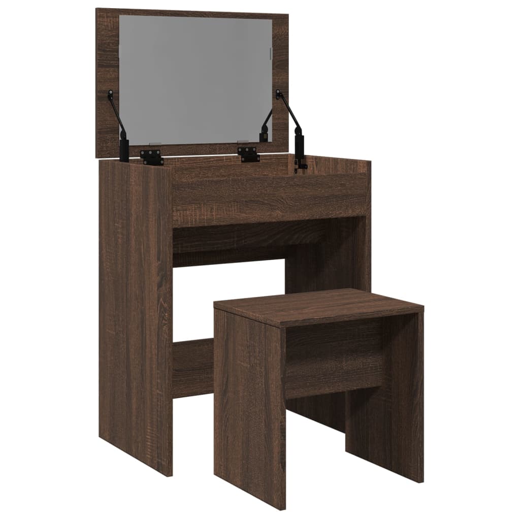 Brown Oak Dressing Table & Stool Set - 60x40x113.5 cm