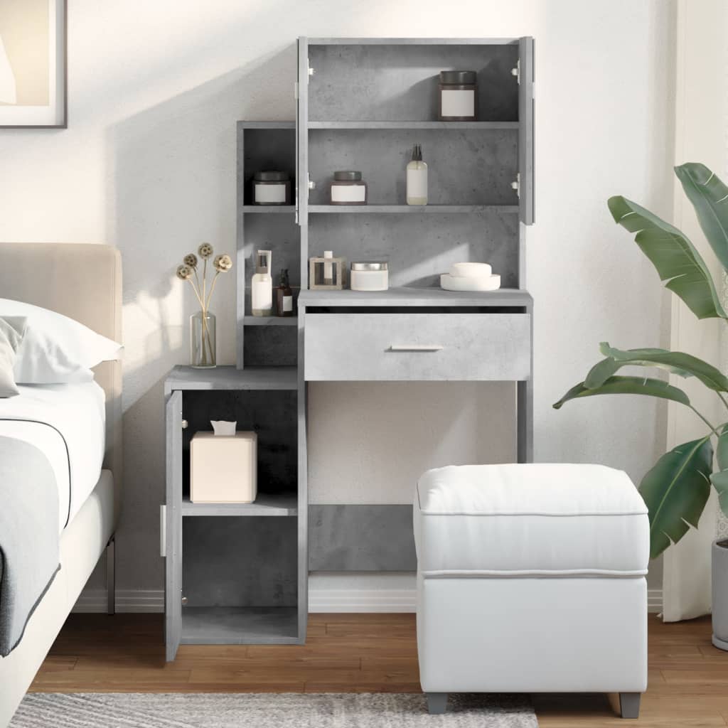 Concrete Grey Dressing Table with Cabinet, 80x35x132 cm