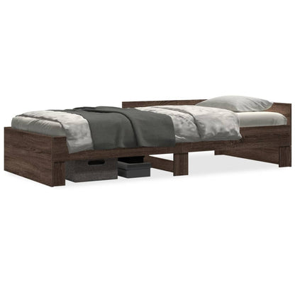 Brown Oak Bed Frame 100x200 cm - Engineered Wood, No Mattress