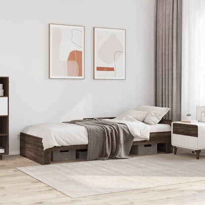 Brown Oak Bed Frame 100x200 cm - Engineered Wood, No Mattress