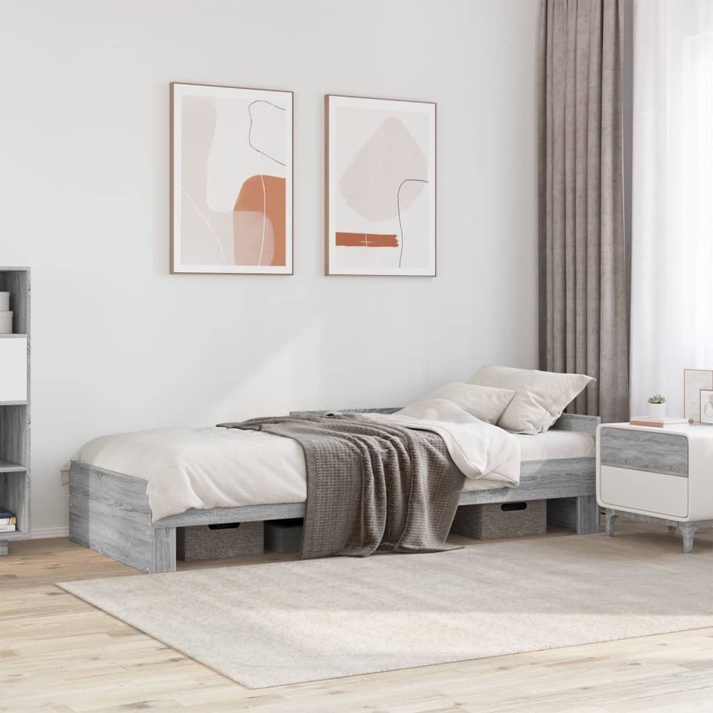 Grey Sonoma Engineered Wood Single Bed Frame 90x190 cm