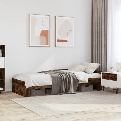 Smoked Oak Engineered Wood Bed Frame 75x190 cm - Small Single