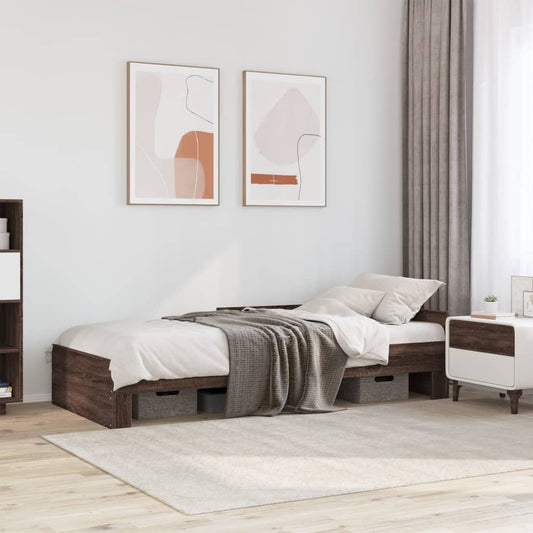 Brown Oak Engineered Wood Bed Frame 75x190 cm - Small Single