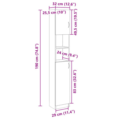 Sonoma Oak Bathroom Cabinet 32x25.5x190 cm - Engineered Wood