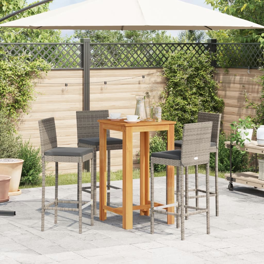 5 Piece Garden Bar Set Grey Solid Wood Acacia and Poly Rattan