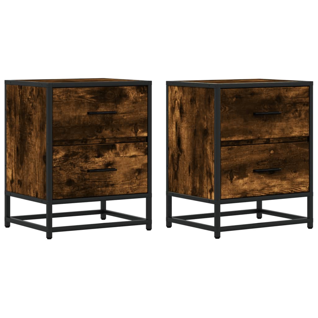 Smoked Oak Bedside Cabinets Set of 2 - 40x31x50 cm Engineered Wood