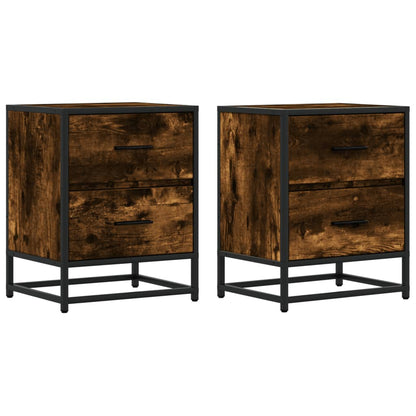 Smoked Oak Bedside Cabinets Set of 2 - 40x31x50 cm Engineered Wood