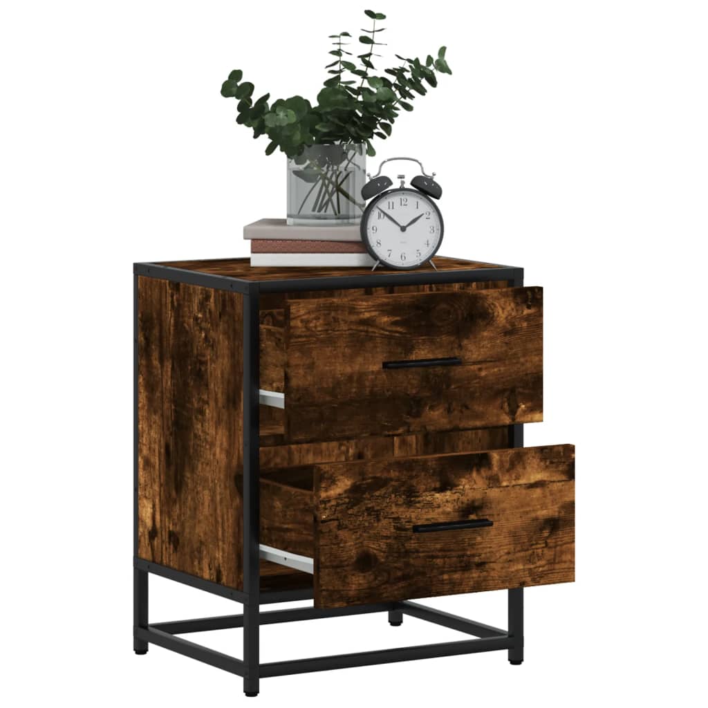 Smoked Oak Bedside Cabinets Set of 2 - 40x31x50 cm Engineered Wood
