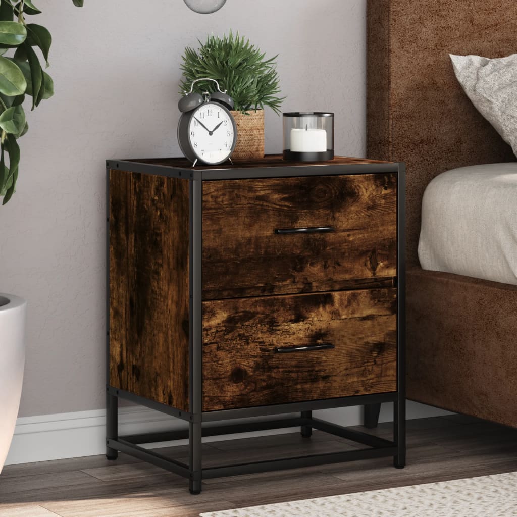 Smoked Oak Bedside Cabinets Set of 2 - 40x31x50 cm Engineered Wood