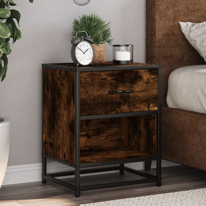 Compact Bedside Cabinet in Smoked Oak - 40x31x50cm, Engineered Wood