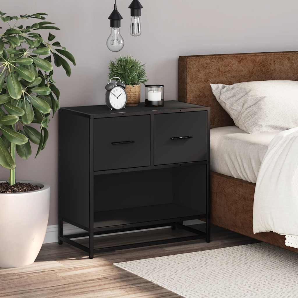 Sleek Black Bedside Cabinet 60x31x60 cm - Engineered Wood & Metal