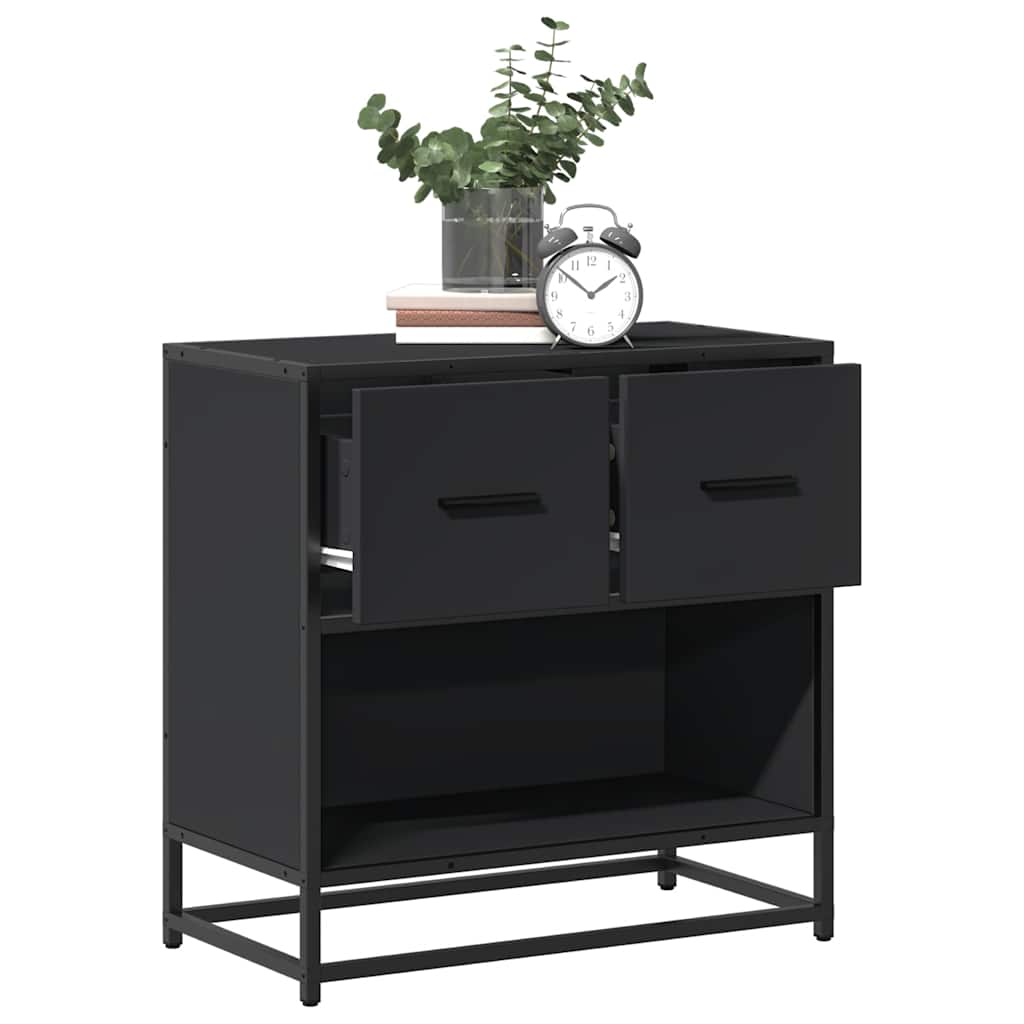 Sleek Black Bedside Cabinet 60x31x60 cm - Engineered Wood & Metal