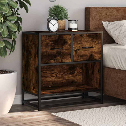Smoked Oak Bedside Cabinet 60x31x60 cm - Wood & Metal Design
