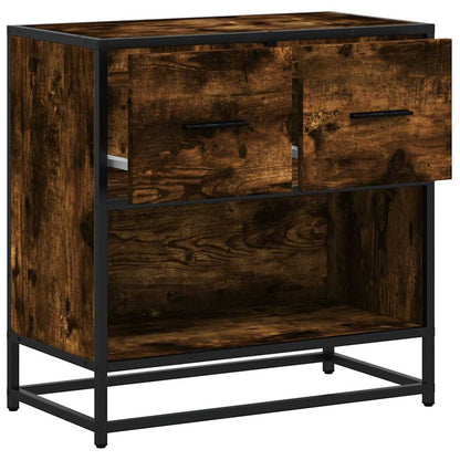 Smoked Oak Bedside Cabinet 60x31x60 cm - Wood & Metal Design