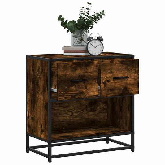 Smoked Oak Bedside Cabinet 60x31x60 cm - Wood & Metal Design