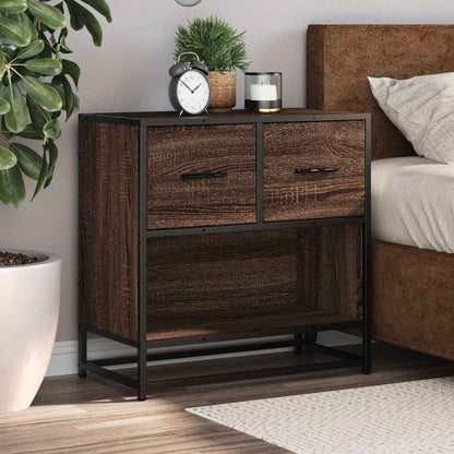 Brown Oak Bedside Cabinet 60x31x60 cm - Engineered Wood & Metal