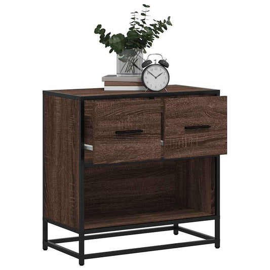 Brown Oak Bedside Cabinet 60x31x60 cm - Engineered Wood & Metal