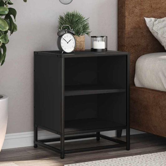 Sleek Black Bedside Cabinet 40x31x50 cm - Wood & Metal Design