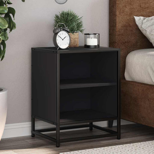 Black Bedside Cabinets 2pcs – 40x31x50 cm Engineered Wood & Metal