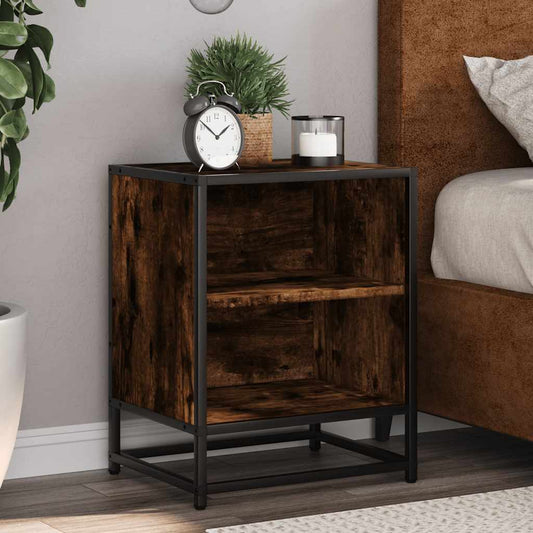Smoked Oak Bedside Cabinet 40x31x50 cm - Engineered Wood & Metal