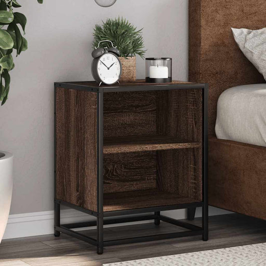 Brown Oak Bedside Cabinets Set of 2, 40x31x50cm, Wood & Metal