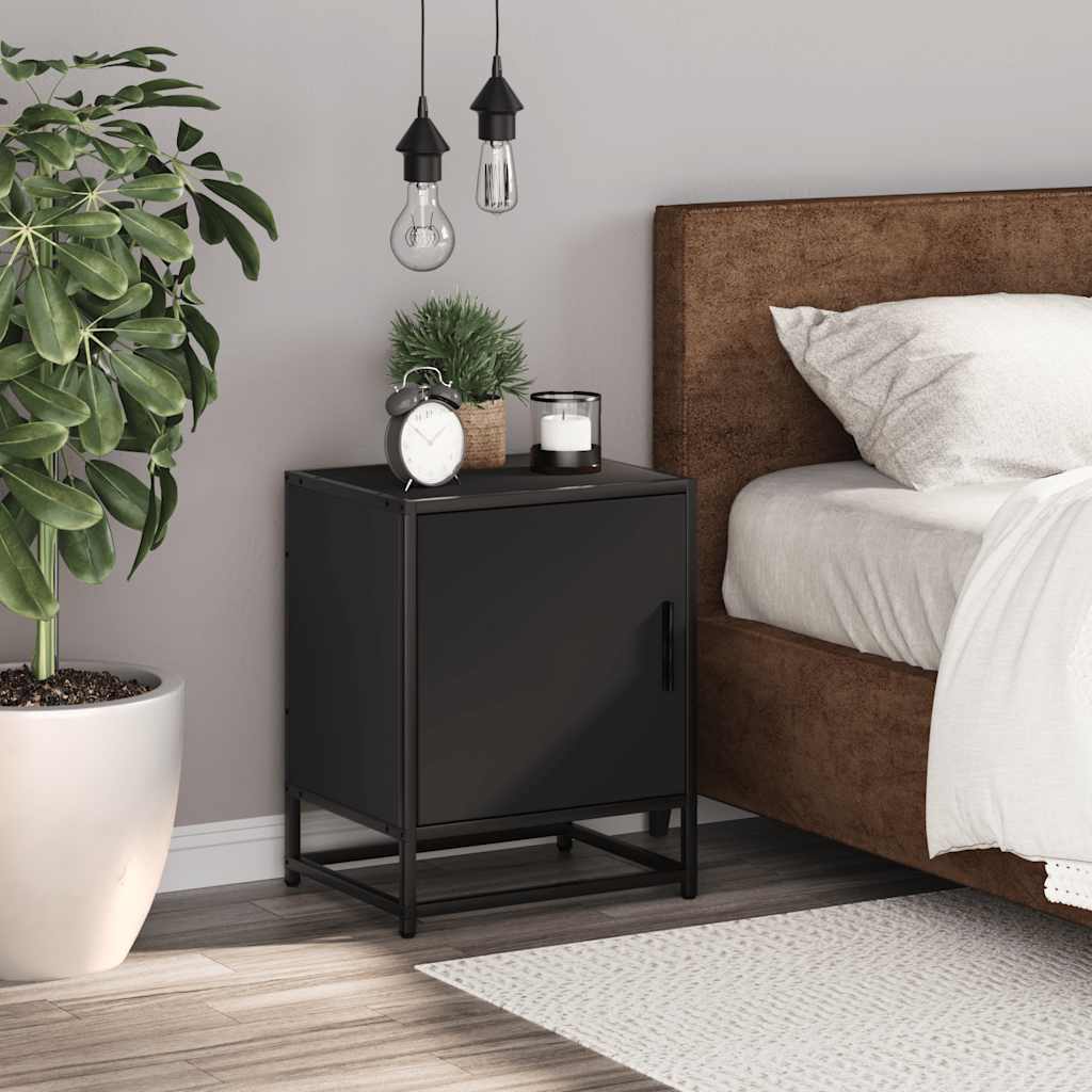 Sleek Black Bedside Cabinet 40x31x50 cm - Engineered Wood & Metal
