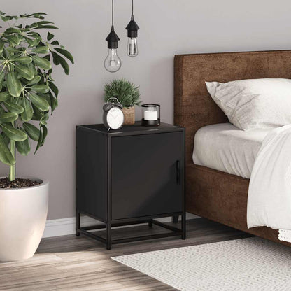 Sleek Black Bedside Cabinet 40x31x50 cm - Engineered Wood & Metal