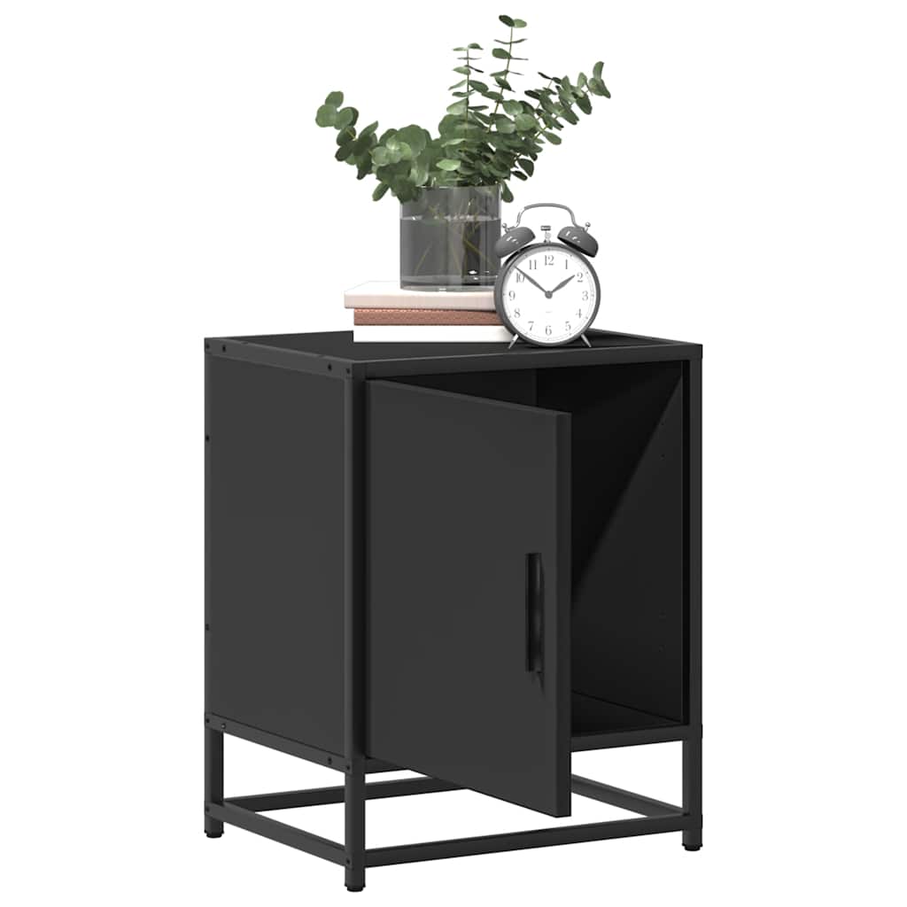 Sleek Black Bedside Cabinet 40x31x50 cm - Engineered Wood & Metal