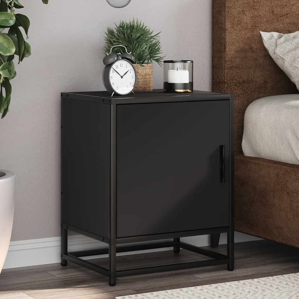 Sleek Black Bedside Cabinet 40x31x50 cm - Engineered Wood & Metal