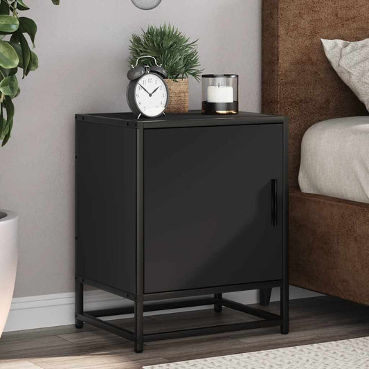 Black Bedside Cabinets Set of 2 - 40x31x50 cm Engineered Wood & Metal