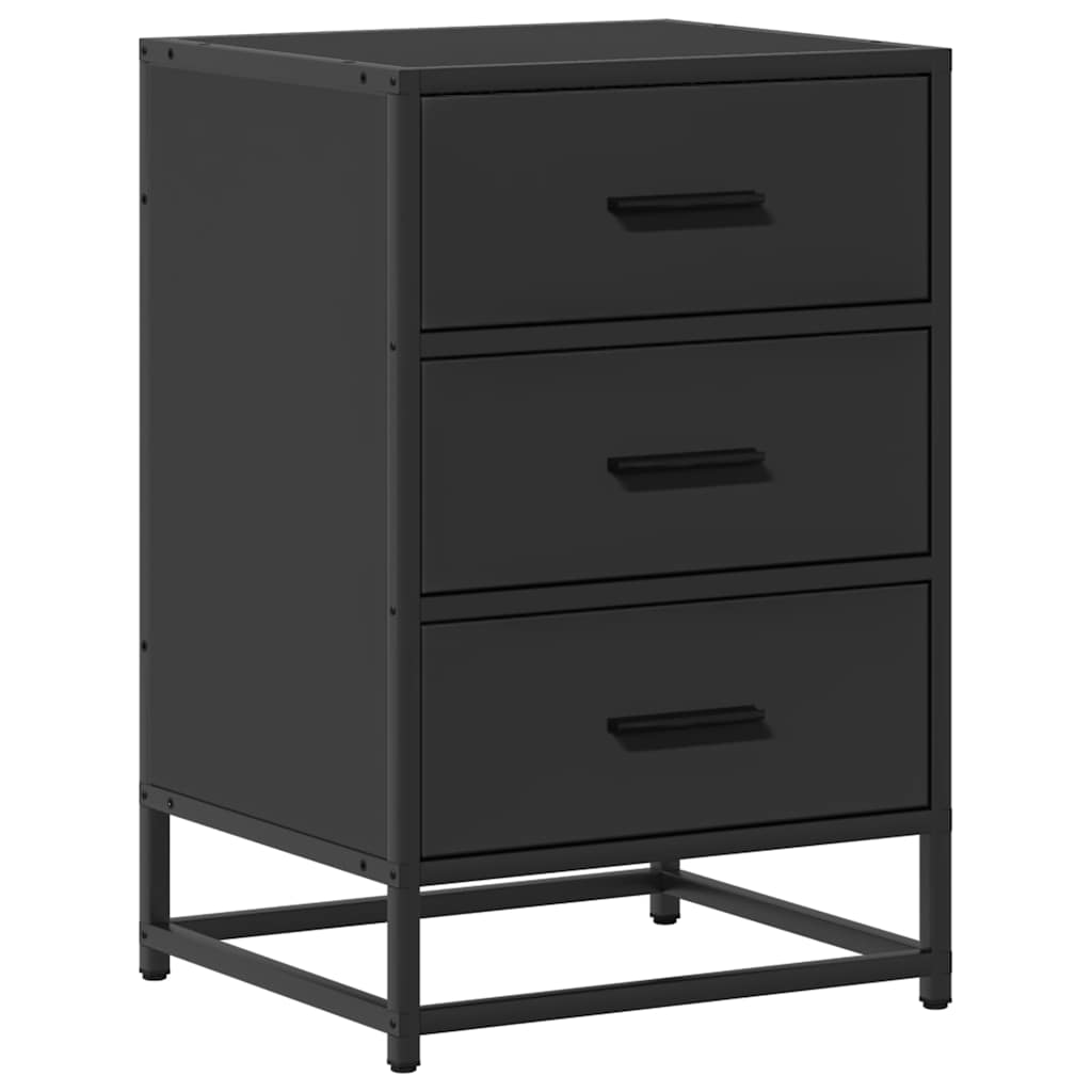 Sleek Black Bedside Cabinet 40x34.5x60 cm, Engineered Wood & Metal