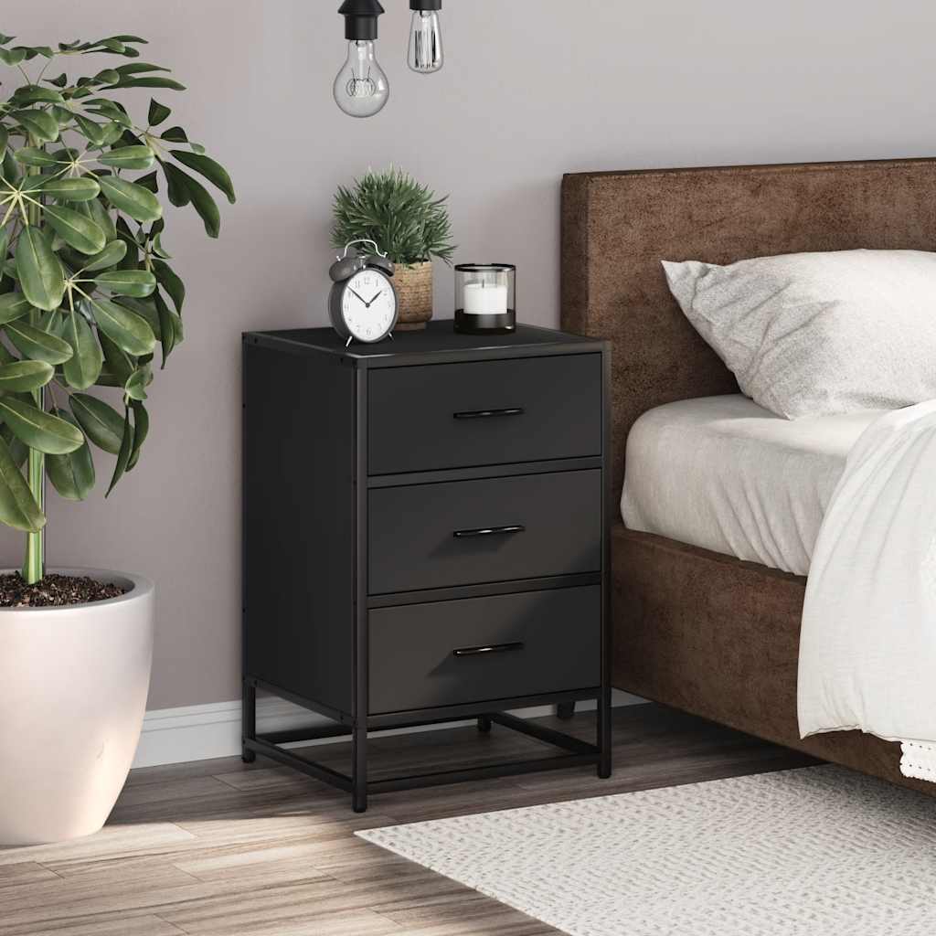 Sleek Black Bedside Cabinet 40x34.5x60 cm, Engineered Wood & Metal