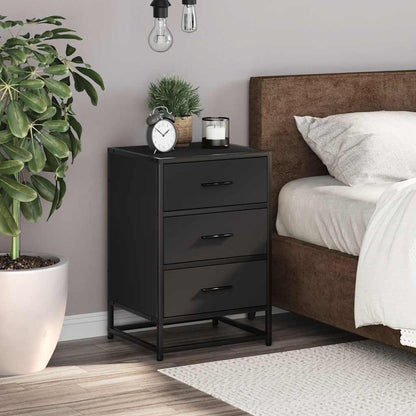 Sleek Black Bedside Cabinet 40x34.5x60 cm, Engineered Wood & Metal