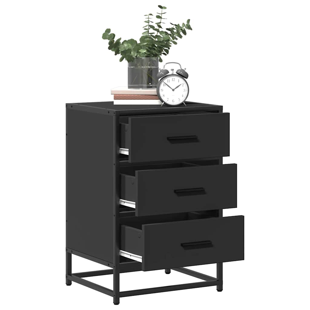 Sleek Black Bedside Cabinet 40x34.5x60 cm, Engineered Wood & Metal