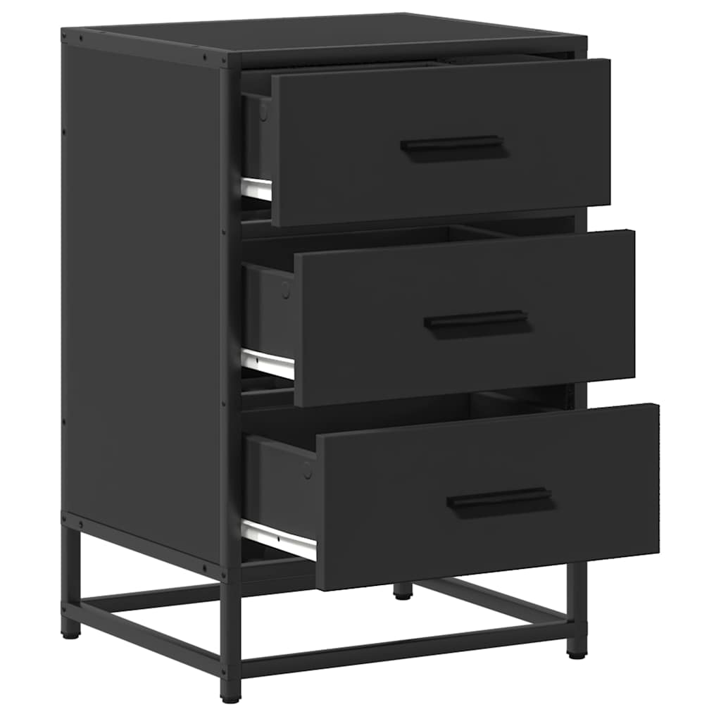 Sleek Black Bedside Cabinet 40x34.5x60 cm, Engineered Wood & Metal