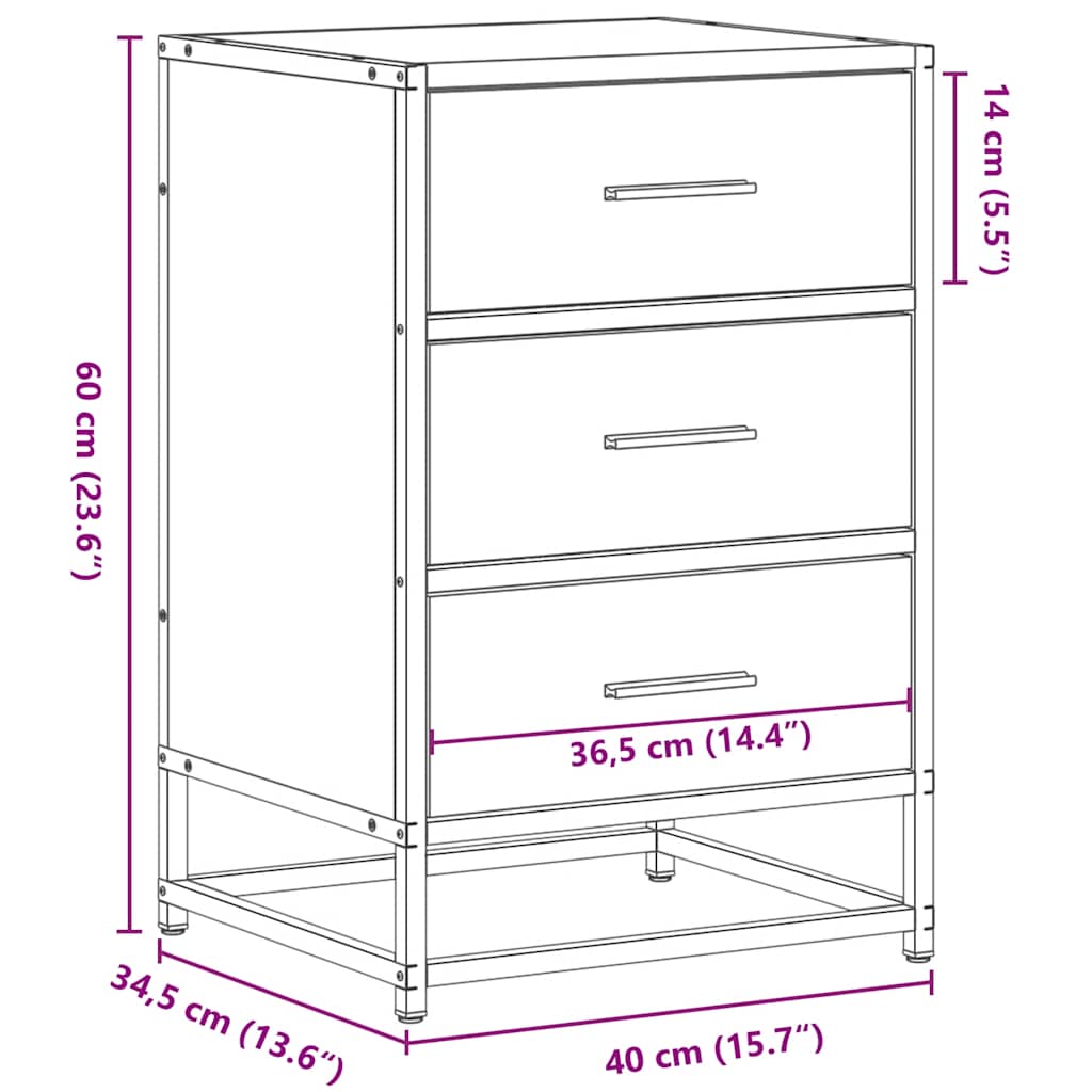 Sleek Black Bedside Cabinet 40x34.5x60 cm, Engineered Wood & Metal