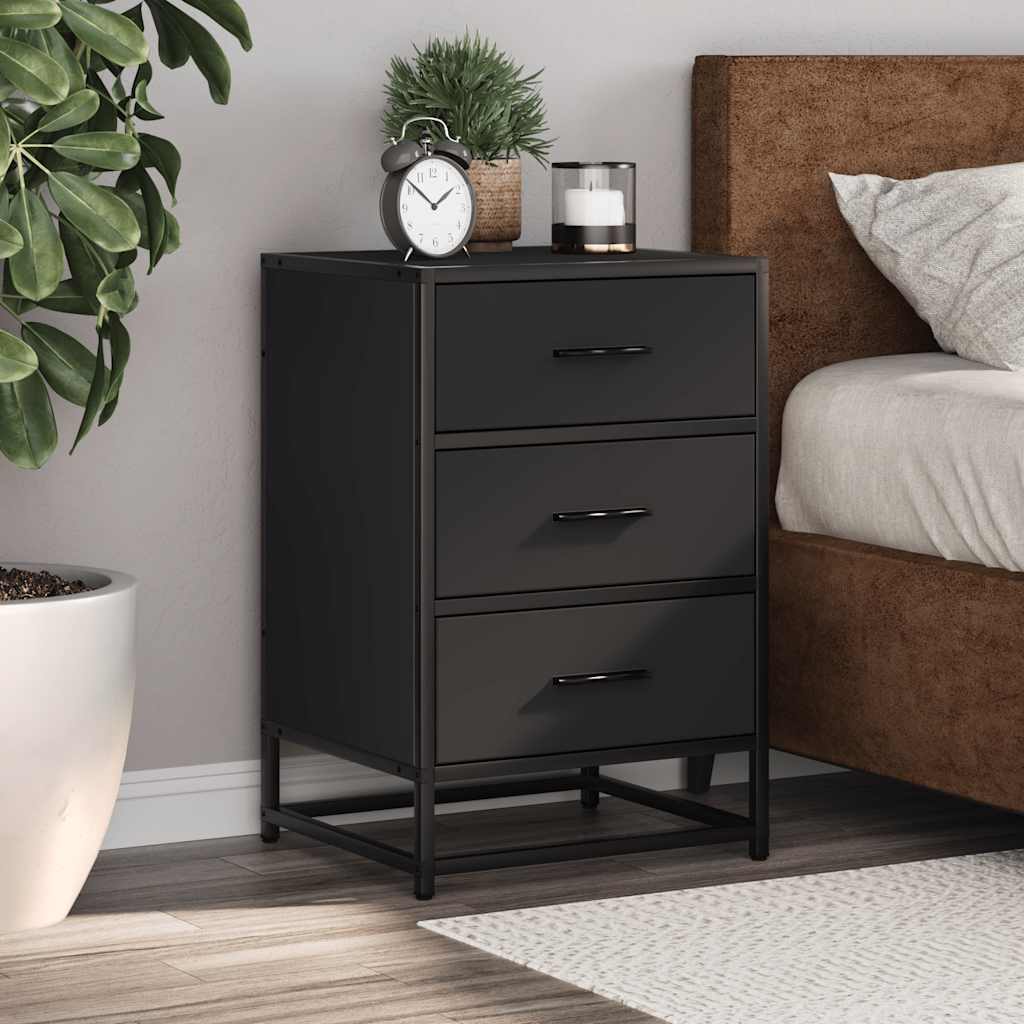 Sleek Black Bedside Cabinet 40x34.5x60 cm, Engineered Wood & Metal