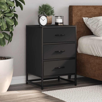 Sleek Black Bedside Cabinet 40x34.5x60 cm, Engineered Wood & Metal