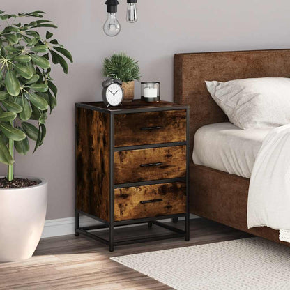Smoked Oak Bedside Cabinet 40x34.5x60 cm - Engineered Wood & Metal