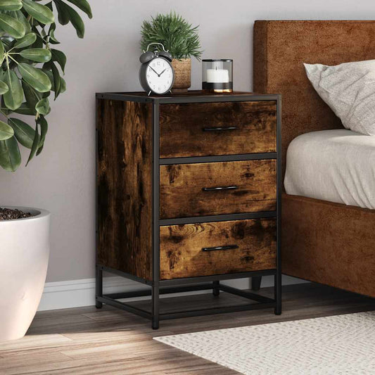 Smoked Oak Bedside Cabinet 40x34.5x60 cm - Engineered Wood & Metal