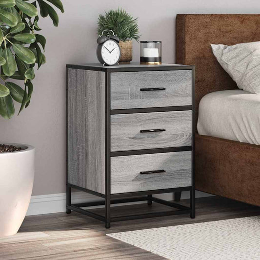 Grey Sonoma Bedside Cabinet, 40x34.5x60 cm, Wood & Metal Design