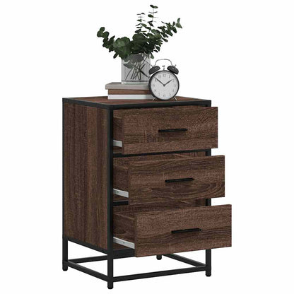 Brown Oak Bedside Cabinet, 40x34.5x60 cm, Engineered Wood & Metal
