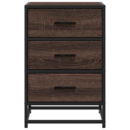 Brown Oak Bedside Cabinet, 40x34.5x60 cm, Engineered Wood & Metal