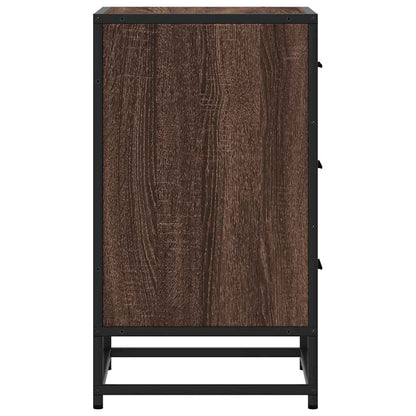 Brown Oak Bedside Cabinet, 40x34.5x60 cm, Engineered Wood & Metal