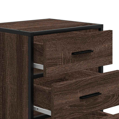 Brown Oak Bedside Cabinet, 40x34.5x60 cm, Engineered Wood & Metal