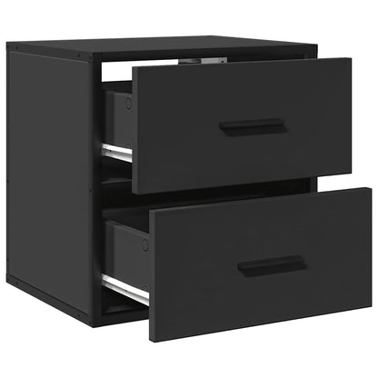 Sleek Black Wall-Mounted Bedside Cabinet - 40x31x39.5 cm MDF