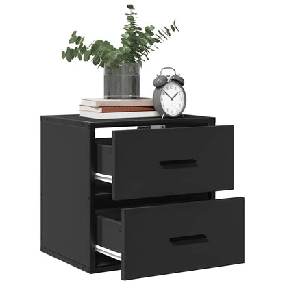 Sleek Black Wall-Mounted Bedside Cabinets - Set of 2, 40x31x39.5 cm